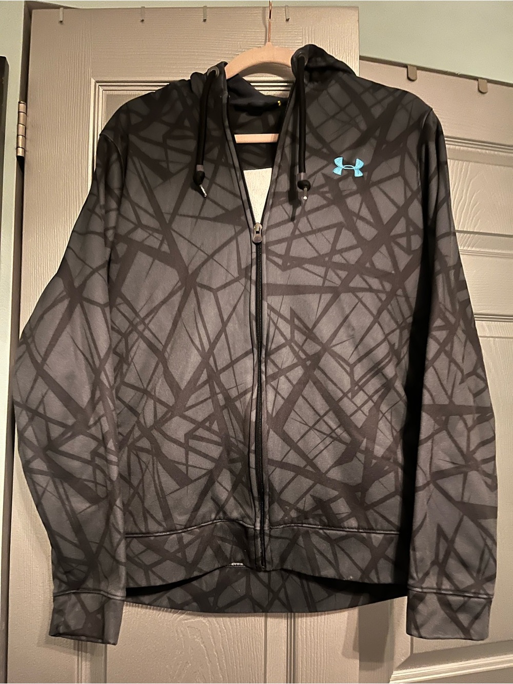Under Armour Black & Teal Geometric Full‑Zip Performance Hoodie